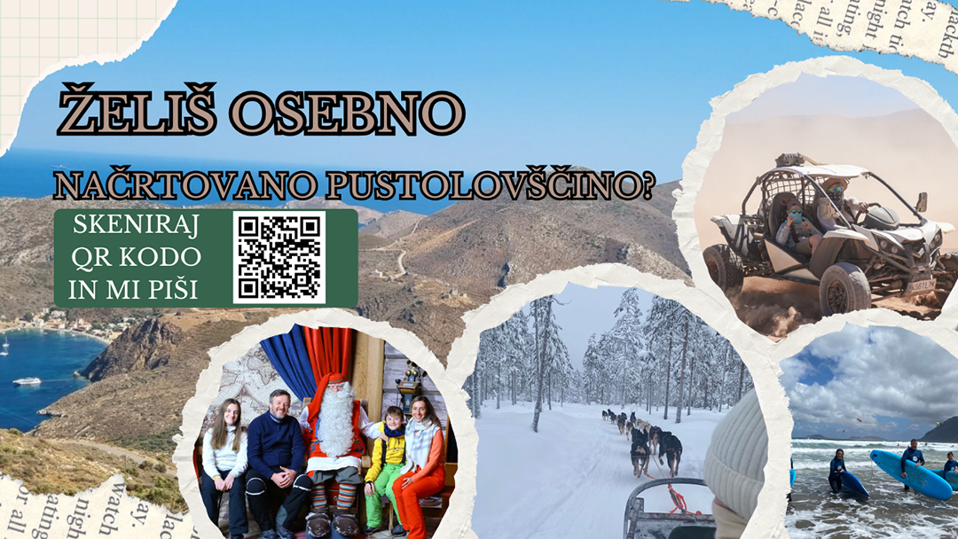 Graphic with a QR code for personal travel planning, surrounded by winter and summer travel scenes.