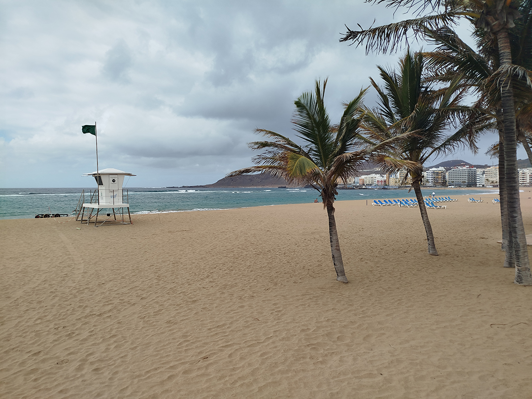 Mestna plaža Las Canteras v Las Palmasu združuje sproščeno vzdušje, ocean in vsakdanje življenje na Gran Canarii.